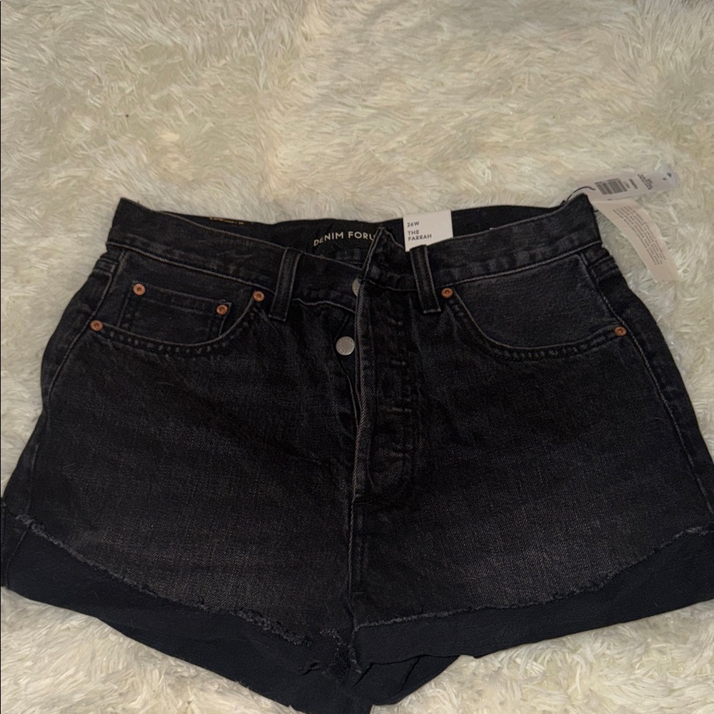 Denim Forum Black Washed High-Rise Jean Shorts